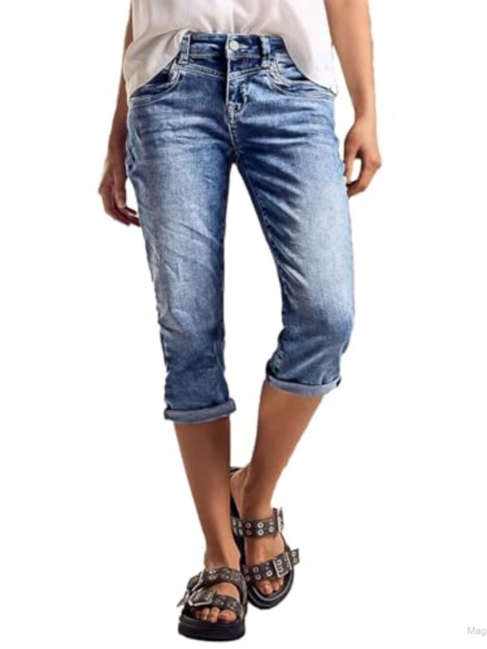 High Rise Capri Jeans for Women Straight Leg Denim Capris Stretch Vintage